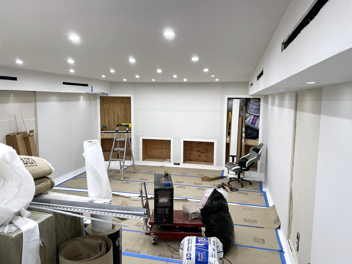 Bare control room after drywall, before any acoustic treatment