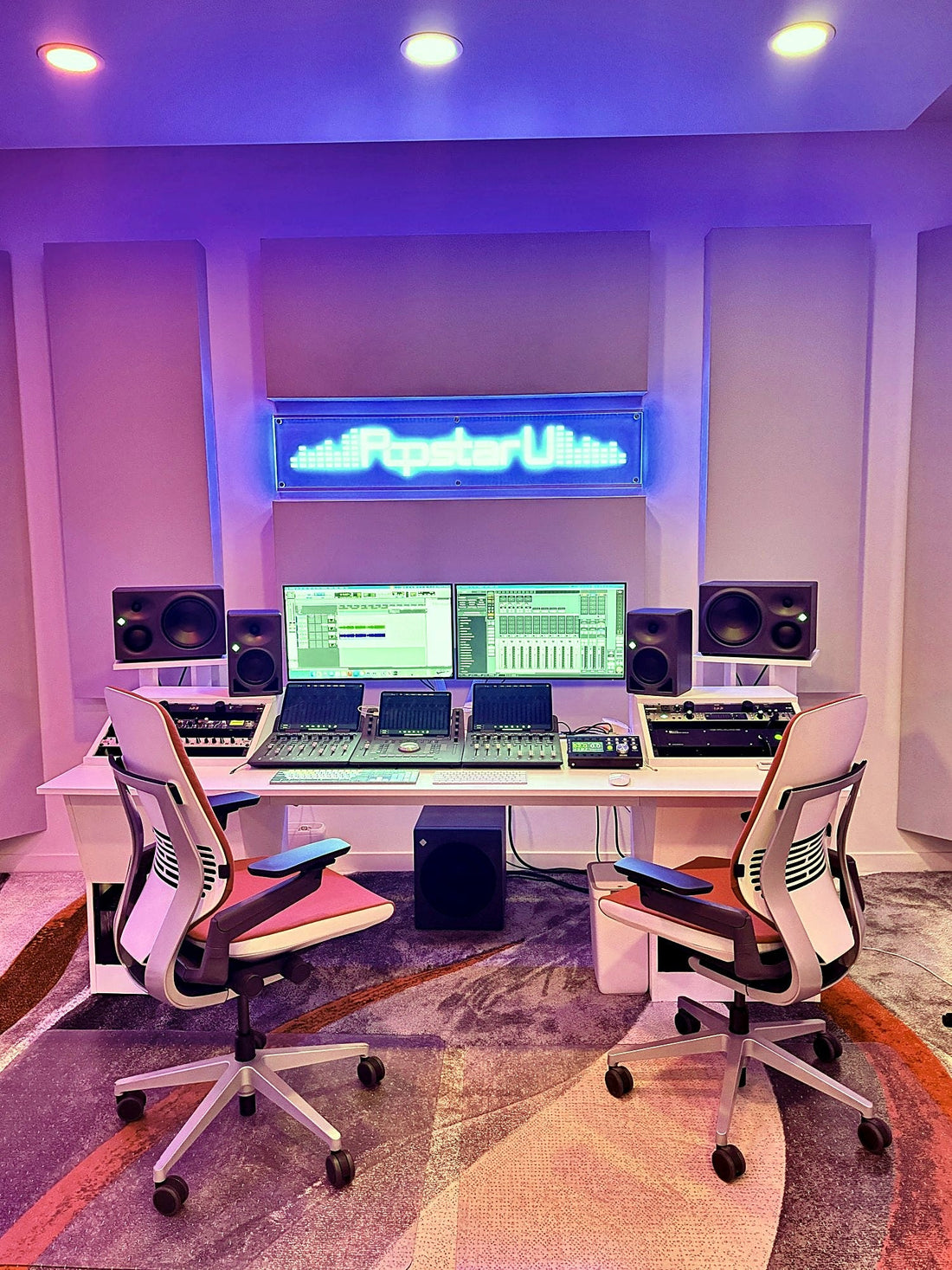 Custom studio desk at the mix position