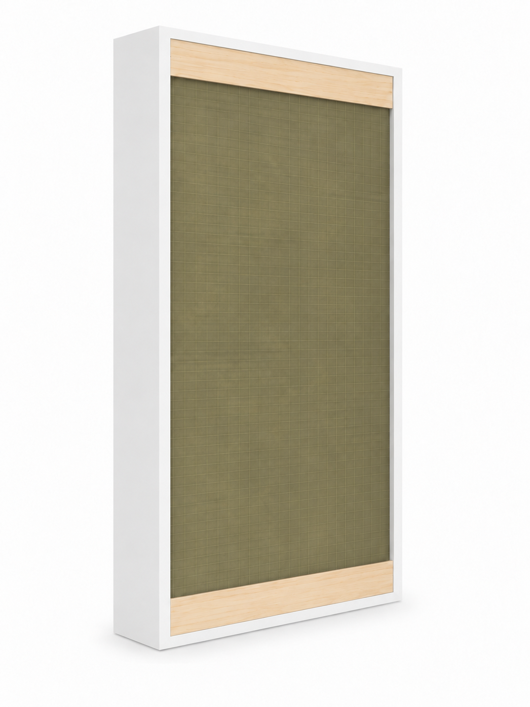 Painted pine wood framed acoustic panel, 2 x 4 ft, rear view: ripstop backer with top and bottom raw pine plywood cross members