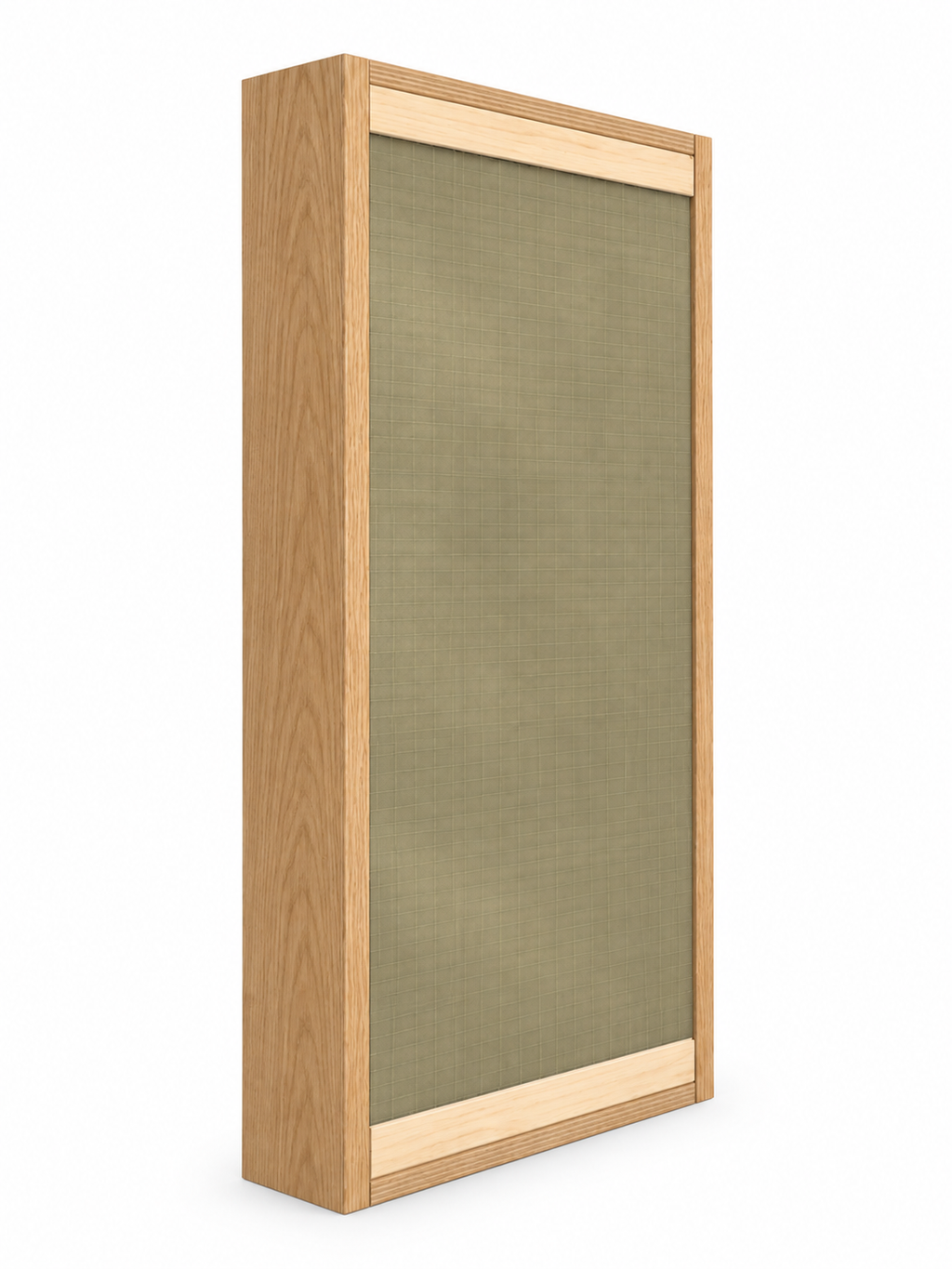 Red oak wood framed acoustic panel, 2 x 4 ft, rear view: ripstop backer with top and bottom raw pine plywood cross members