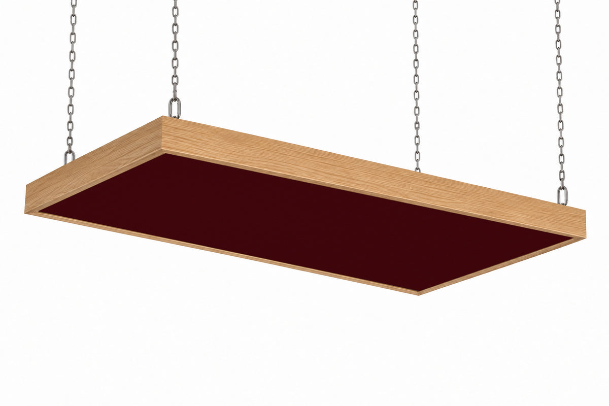 Red oak wood framed Mid / High acoustic ceiling cloud, Guilford of Maine Anchorage in Mulberry