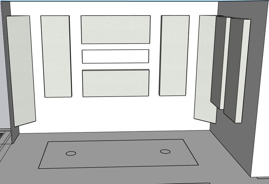 Design drawing of a recording studio front wall showing the acoustic panel layout, from a Las Vegas studio project
